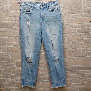 KanCan Amy High Rise Mom Fit Jean Womens Size 28 Distressed Destroyed Light Wash